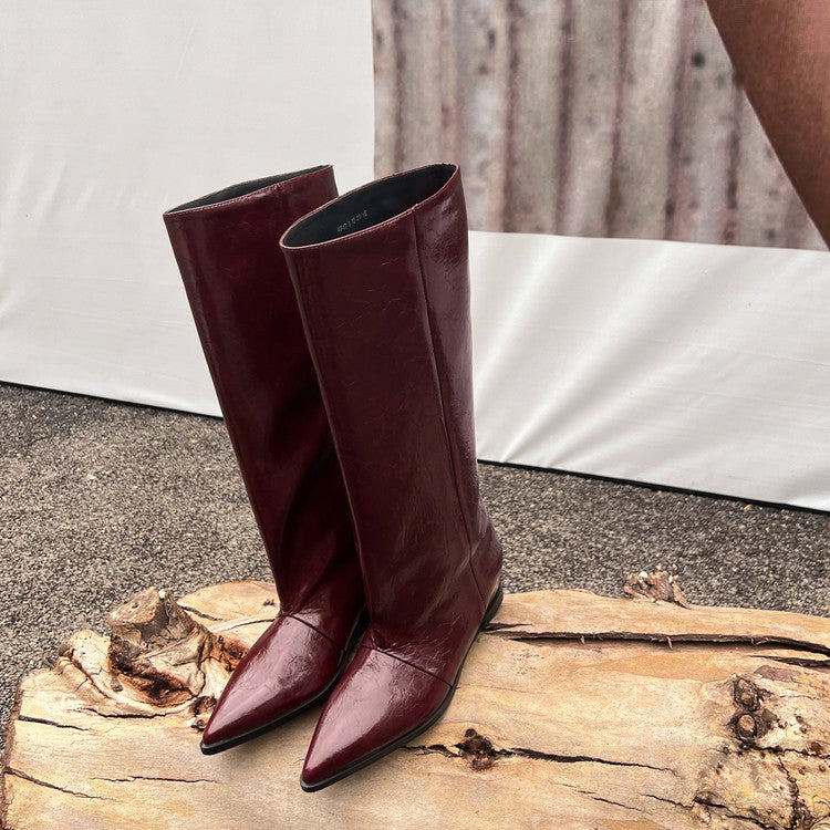 Karin Luna Elegant Style Pointed Toe Internal Height Increase Slip-On Long Boots
