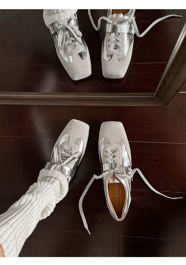 Karin Luna In Stock Spot Goods  Designed retro square-toe ballet shoes with laces