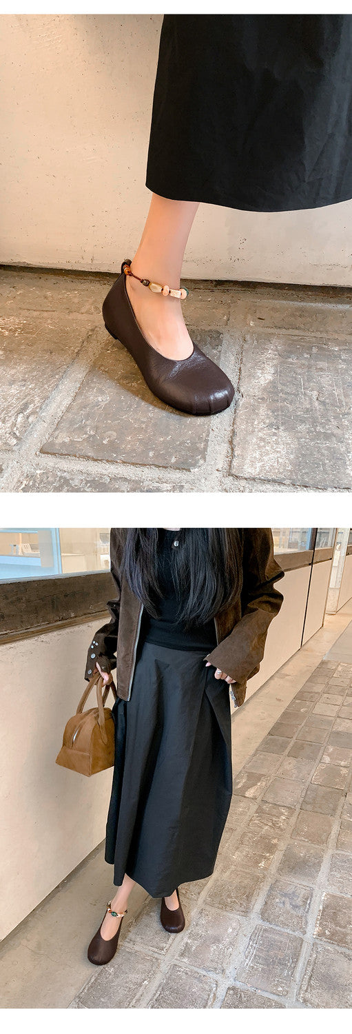 Karin Luna Full Layer Inside and Out~Elephant Pattern Round Toe Hidden Wedge Granny Shoes