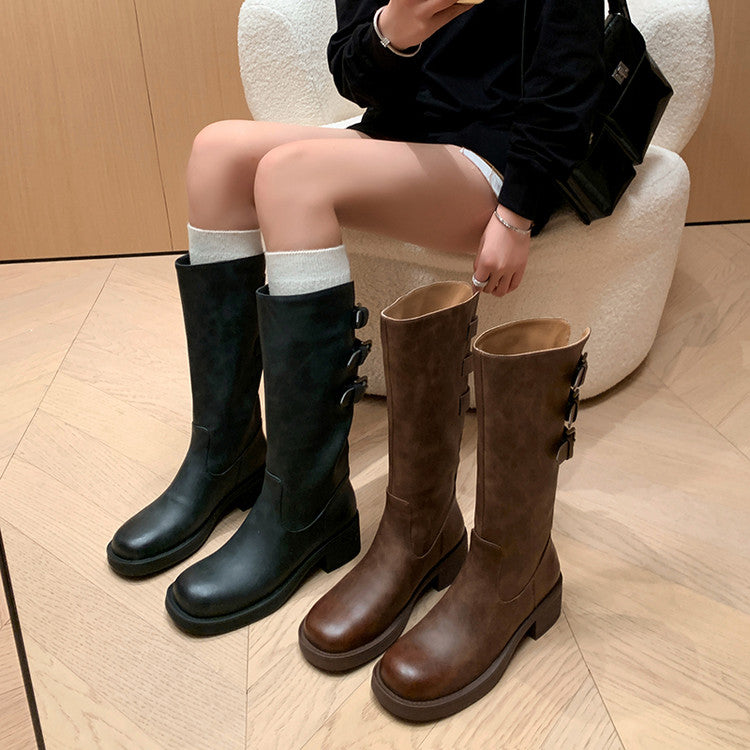 Karin Luna In Stock In Stock Thigh Circumference Belt Buckle Thick Sole Rider Boots