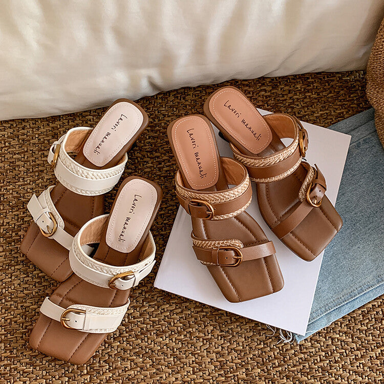 Karin Luna Hot-Selling In Stock  Retro Wedge Belt Square Toe Irregular Heel