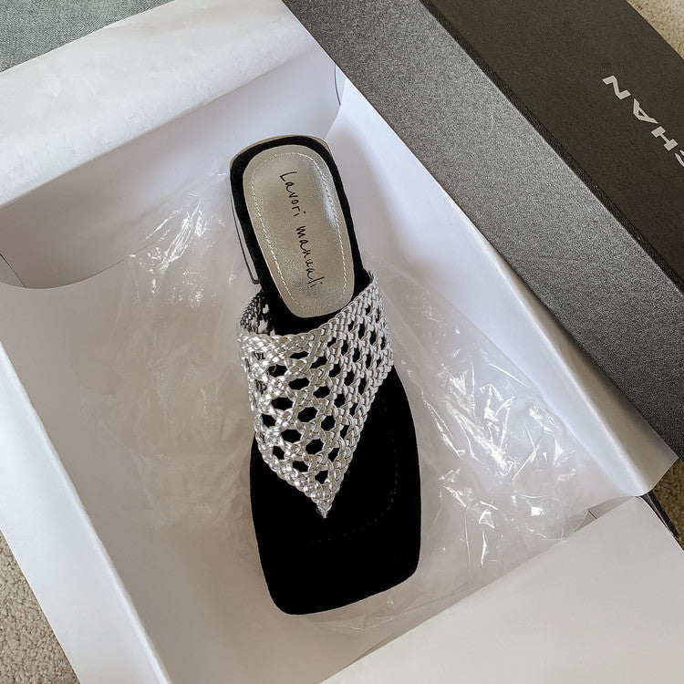 Karin Luna Hot-Selling Braided Style  In stock Toe-strap Woven Sofa Insole Slippers