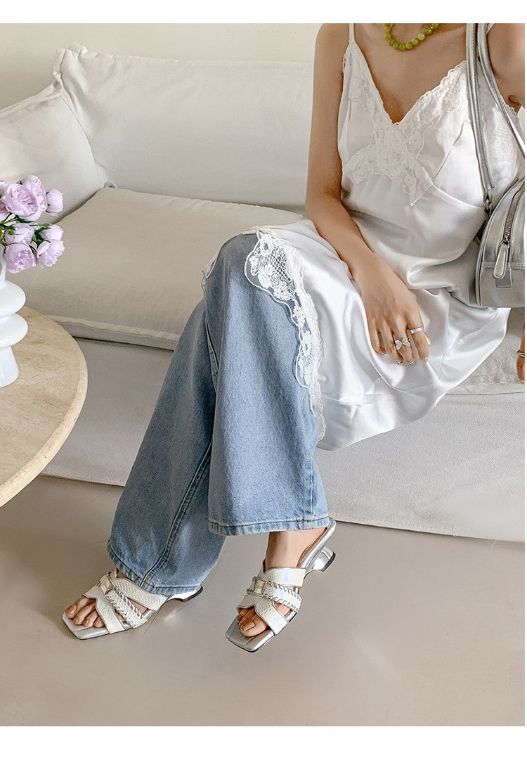 Karin Luna Fish Skin Series~ Hot-selling Square-Toe Slippers with Built-in Traffic