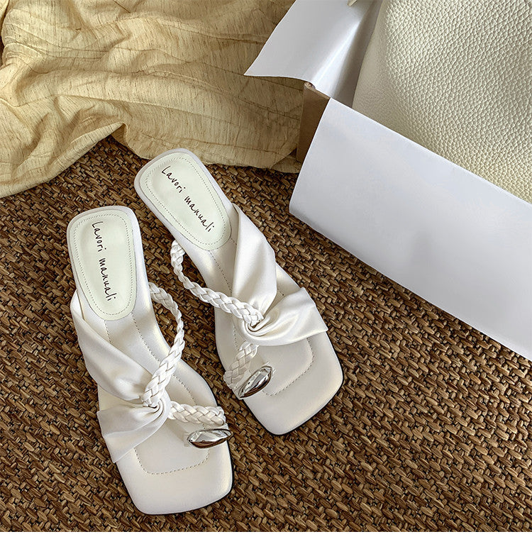 Karin Luna In Stock Spot Goods Hot-selling Woven Vacation Style Irregular Heel Slippers