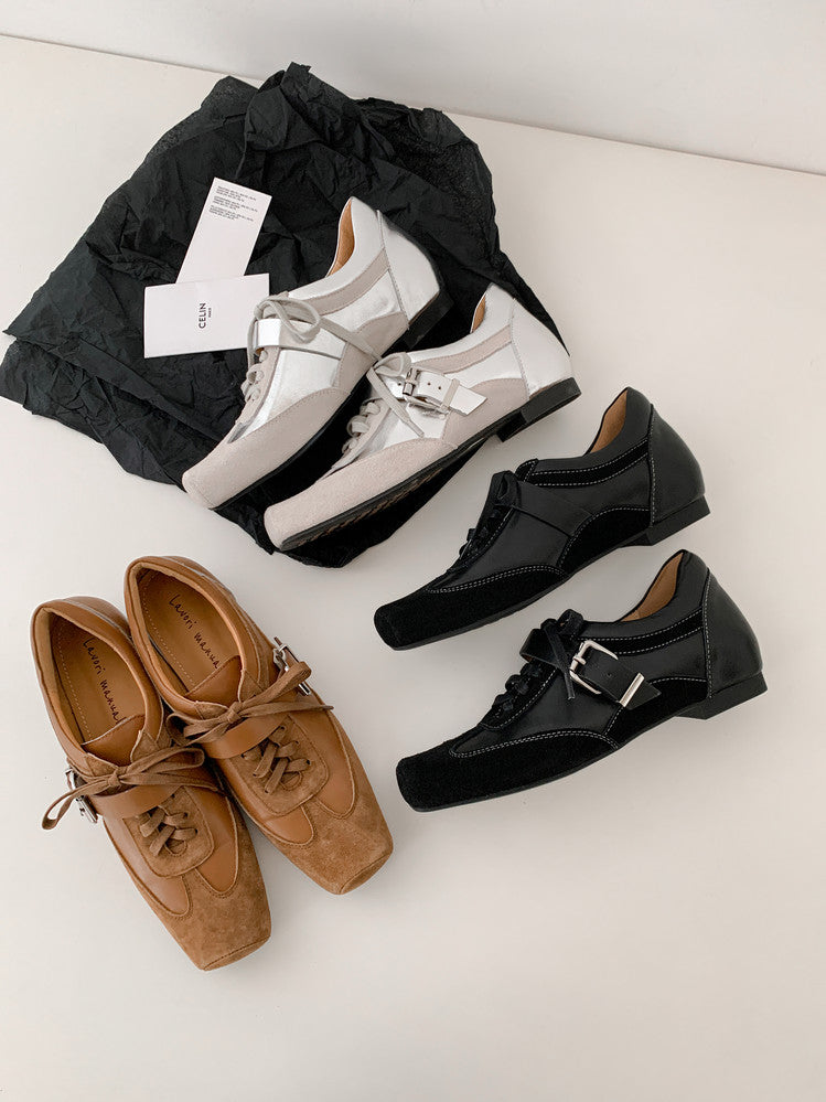 Karin Luna In Stock Spot Goods  Designed retro square-toe ballet shoes with laces