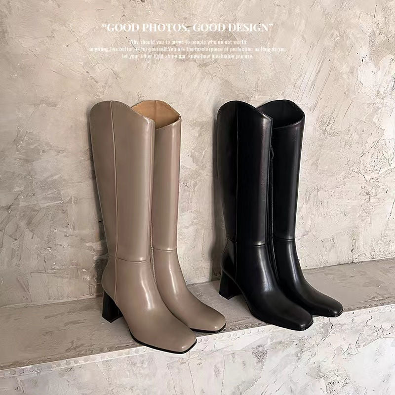Karin Luna In Stock Spot Goods  Chunky Heel Side Zipper Riding Boots