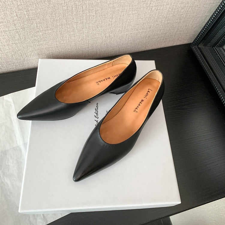 Karin Luna Full Layer Inside and Out~Basic Versatile Retro French Pointed Toe Irregular Heel Single Shoes