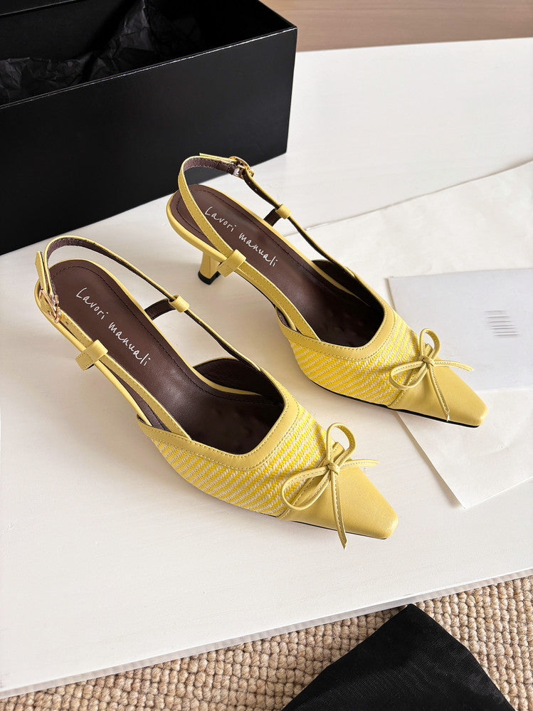 Karin Luna In Stock Spot Goods Braided Style Elegant Thin Heel Pointed Toe Closed-Toe Sandals