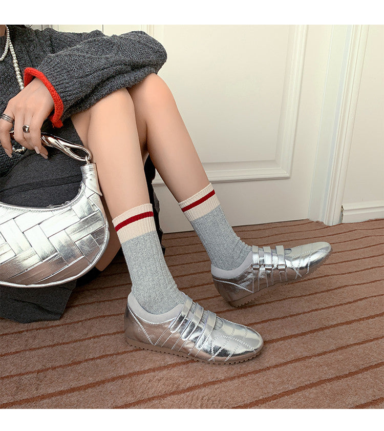 Karin Luna Casual Shoes Series~  In Stock In Stock Magic Tape Round Toe Internal Height Increase Single Strap Flats