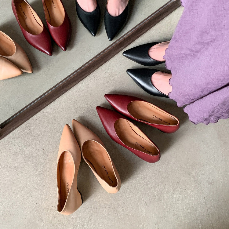 Karin Luna Full Layer Inside and Out~Basic Versatile Retro French Pointed Toe Irregular Heel Single Shoes