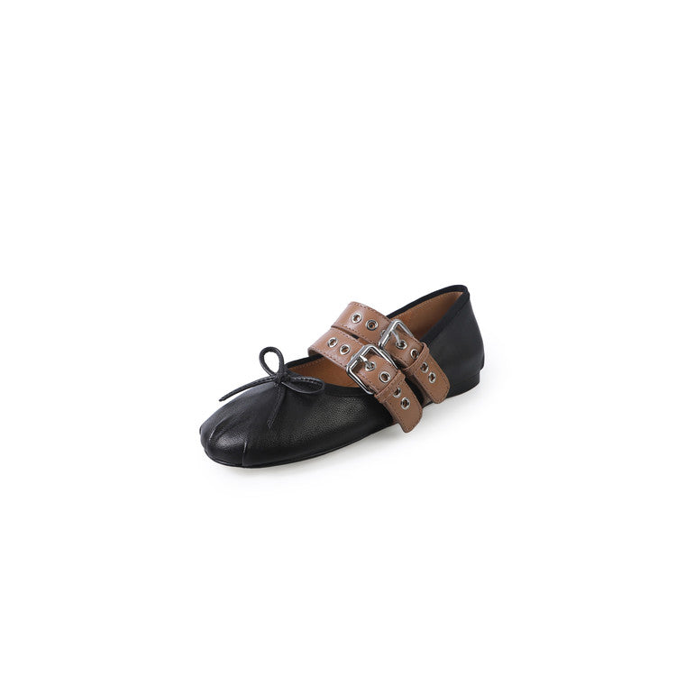 Karin Luna In Stock Spot Goods Minimalist Retro Round Toe Mary Jane Bowknot Height-Increasing Flats