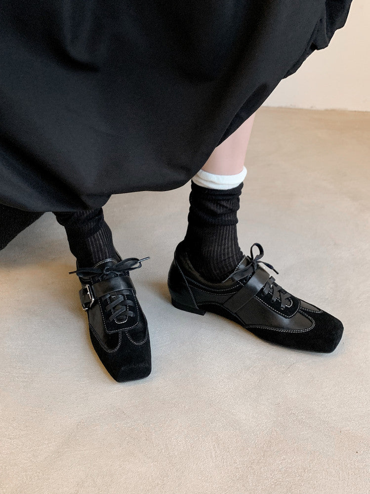 Karin Luna In Stock Spot Goods  Designed retro square-toe ballet shoes with laces