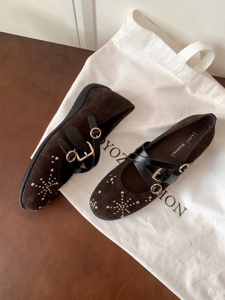 Karin Luna In Stock Spot Goods Studded Rivet Hidden Wedge Mary Jane Shoes