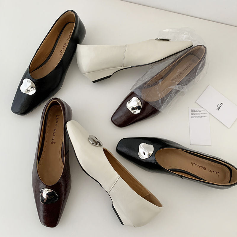 Karin Luna In Stock Spot Goods  Small Metal Decoration Thick Heel Single Shoes