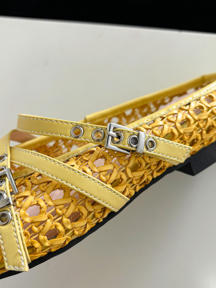 Karin Luna In Stock Spot Goods  Hot-Selling Square-Toe Woven Pig Nose Closed-Toe Slippers
