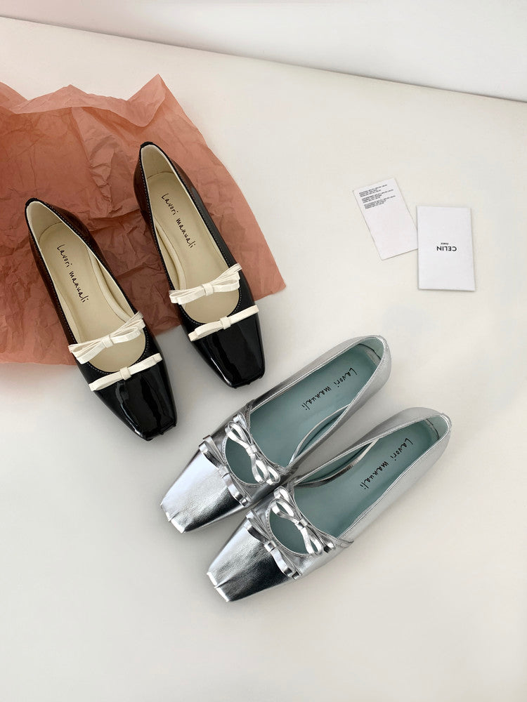 Karin Luna In Stock Spot Goods  Hot-Selling Element Bowknot Square-Toe Color-Block Height-Increasing Flats