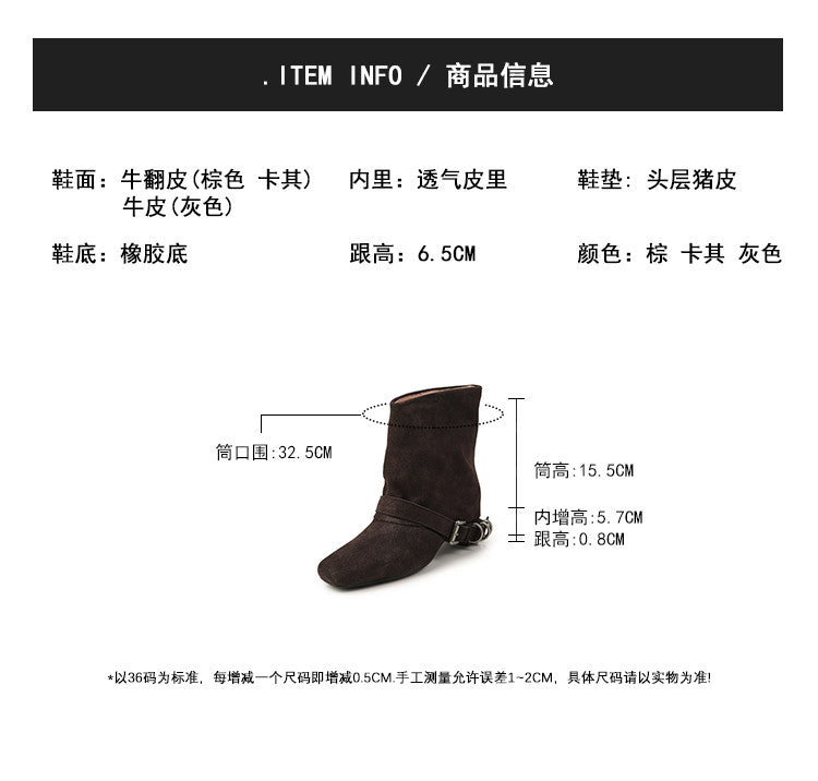 Karin Luna Data Hot Item Square Toe Hidden Wedge Belt Buckle Suede Ankle Boots