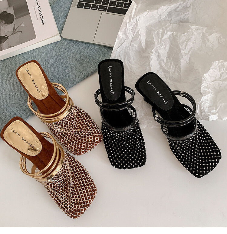 Karin Luna Highlights Fairness~In stock  Closed-Toe Diamond Mesh Unisex Convertible Sandals