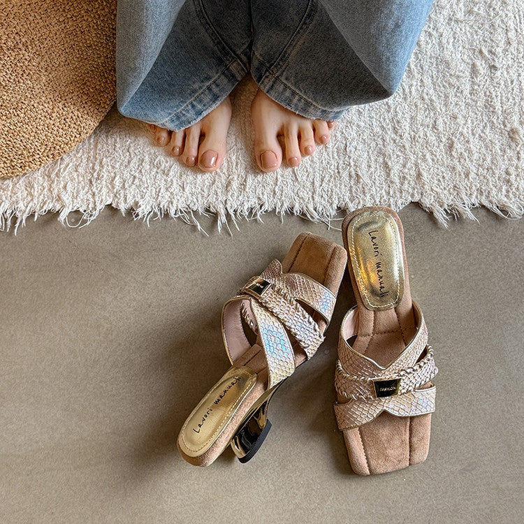 Karin Luna Fish Skin Series~ Hot-selling Square-Toe Slippers with Built-in Traffic