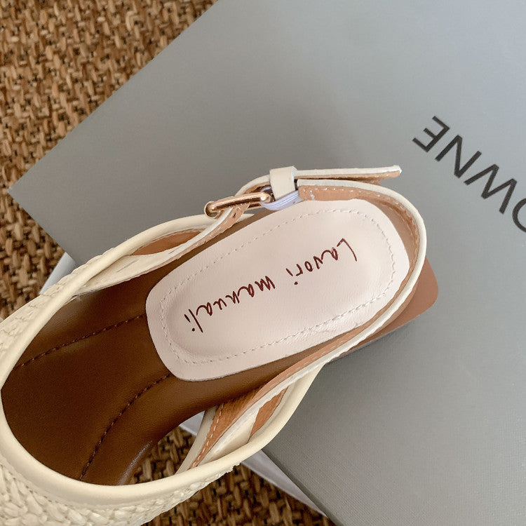 Karin Luna In Stock  Spot Goods Woven Style  Cross-strap Vacation Style Flat Sandals