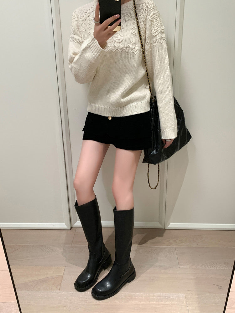 Karin Luna Basic Versatile Style Round Toe Chunky Heel Long Boots