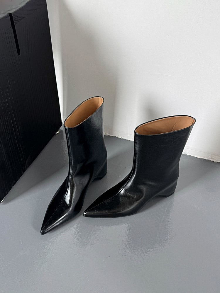 Karin Luna Elegant Pointed Toe Hidden Wedge Short Boots