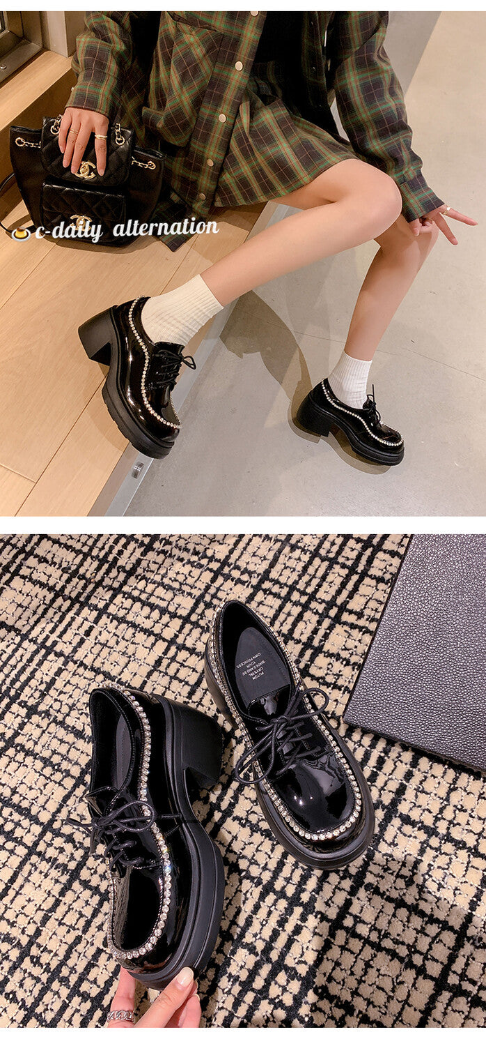 Karin Luna In Stock In Stock  Rhinestone Shoe Edge Trim Lace-up Thick Sole Loafers Best-selling in stock