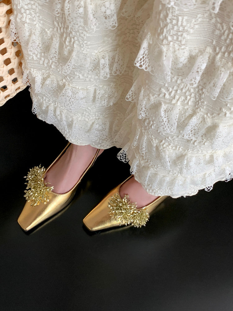 Karin Luna Brilliant Fireworks~Elegant Square-Toed Closed-Toe Chunky Heel Sandals