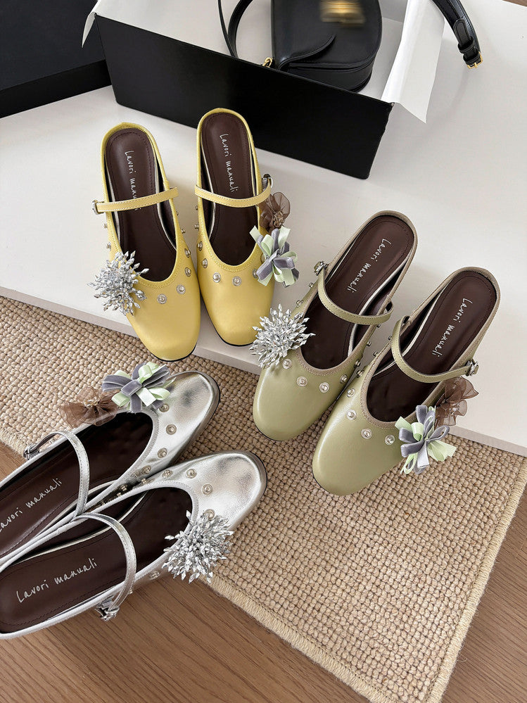 Karin Luna In Stock Spot Goods  Full-grain leather inside and out  Ultra Exquisite Round Toe Hidden Heel Closed-Toe Slippers
