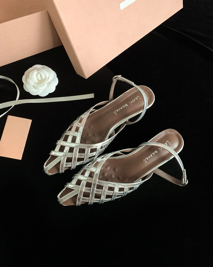 Karin Luna Braided Style ~Cross-woven Pointed Toe Closed-toe Sandals