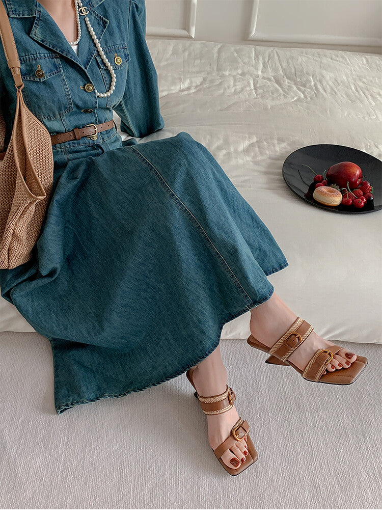 Karin Luna Hot-Selling In Stock  Retro Wedge Belt Square Toe Irregular Heel