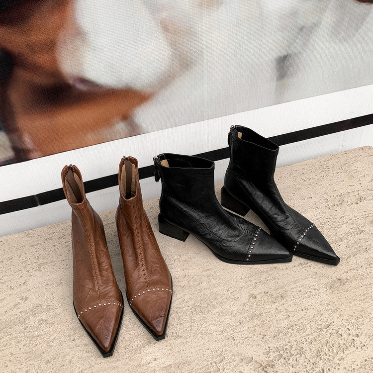 Karin Luna In Stock In Stock Slim Boots Series~Pointed Toe Rivet Slim Short Boots