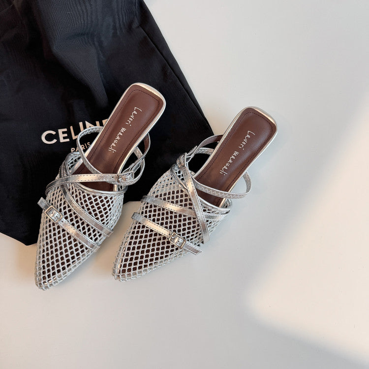 Karin Luna In Stock  Spot Goods  Mesh Series Elegant Closed-Toe Belt Buckle Slippers