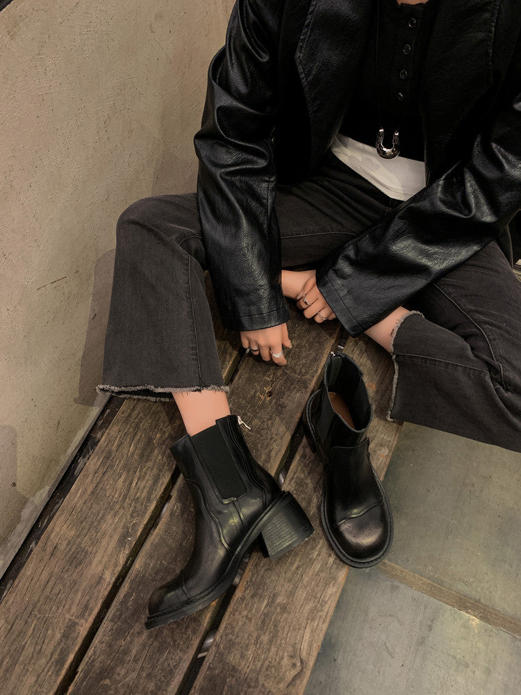 Karin Luna In Stock Spot Goods  Round Toe Stretch Round Toe Chelsea Short Boots