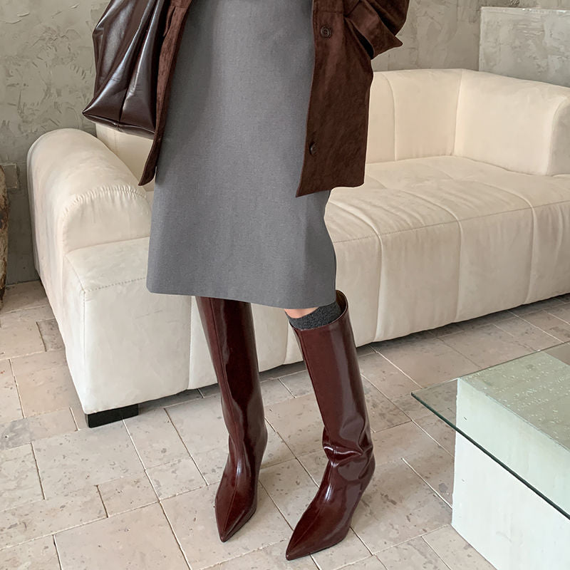 Karin Luna In Stock In Stock    Stunning Elegant Style Kitten Heel Straight Long Boots