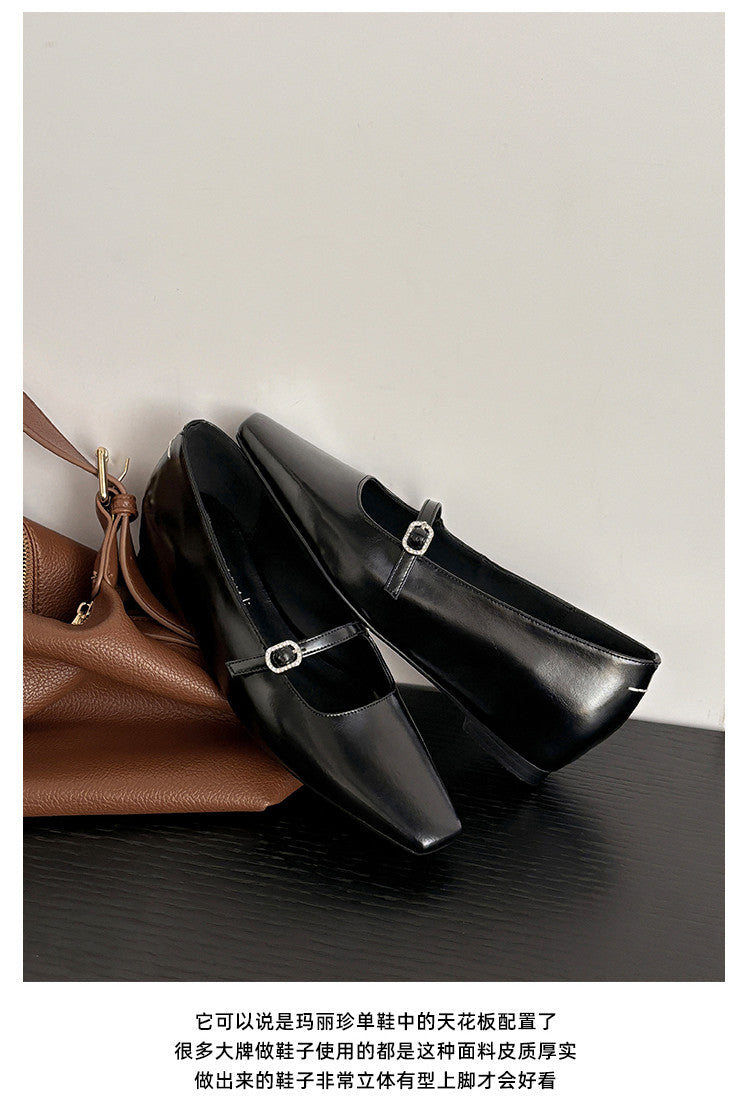 Karin Luna In Stock Spot Goods  Elegant Square-Toe One-Strap Height-Increasing Flats