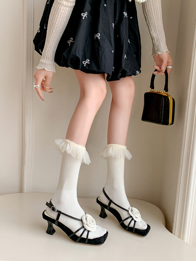 Karin Luna Exquisite Camellia ~French Retro Open-Toe Sandals