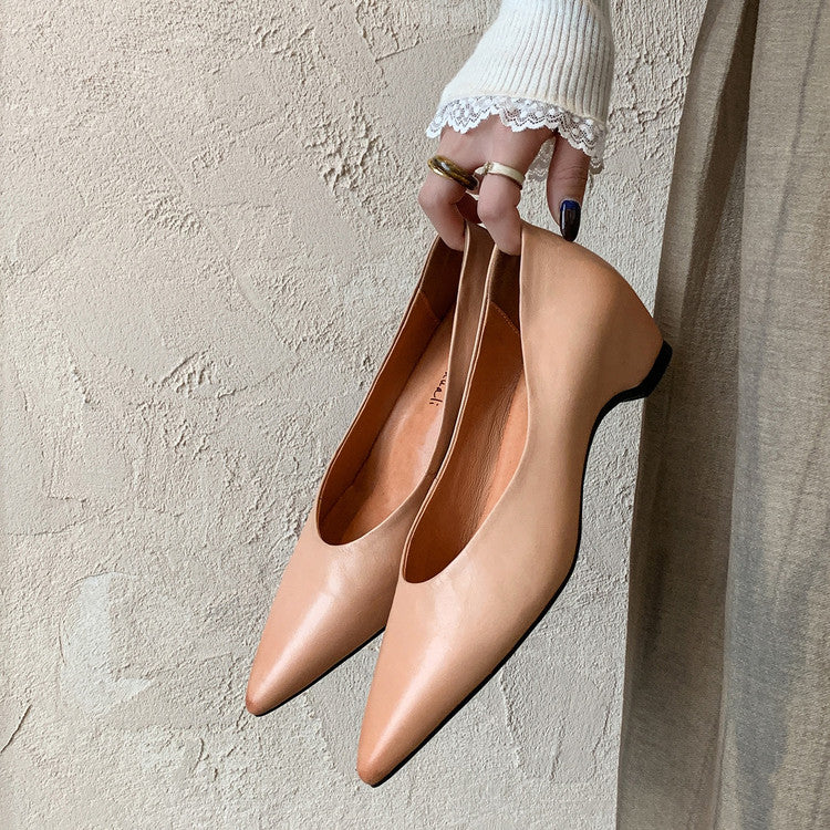 Karin Luna Full Layer Inside and Out~Basic Versatile Retro French Pointed Toe Irregular Heel Single Shoes