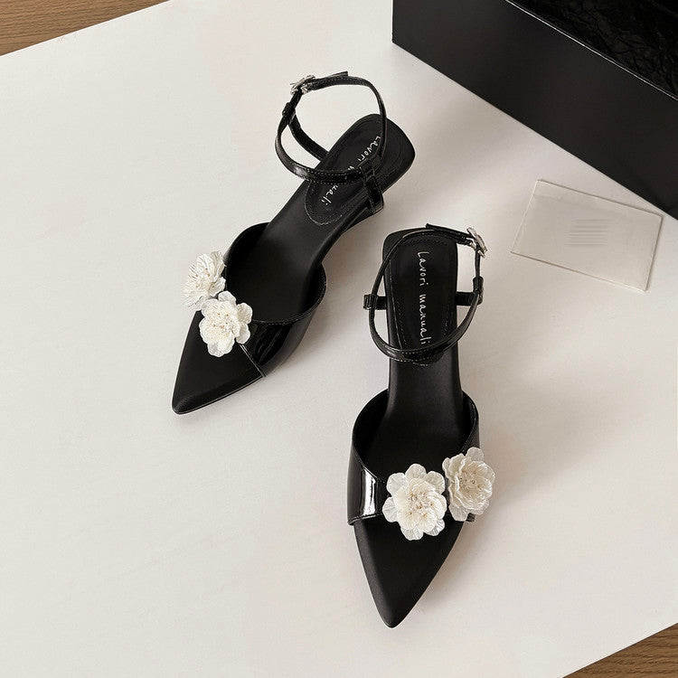 Karin Luna In Stock Spot Goods  Classic Camellia Pointed Toe Elegant Irregular Heel Sandals
