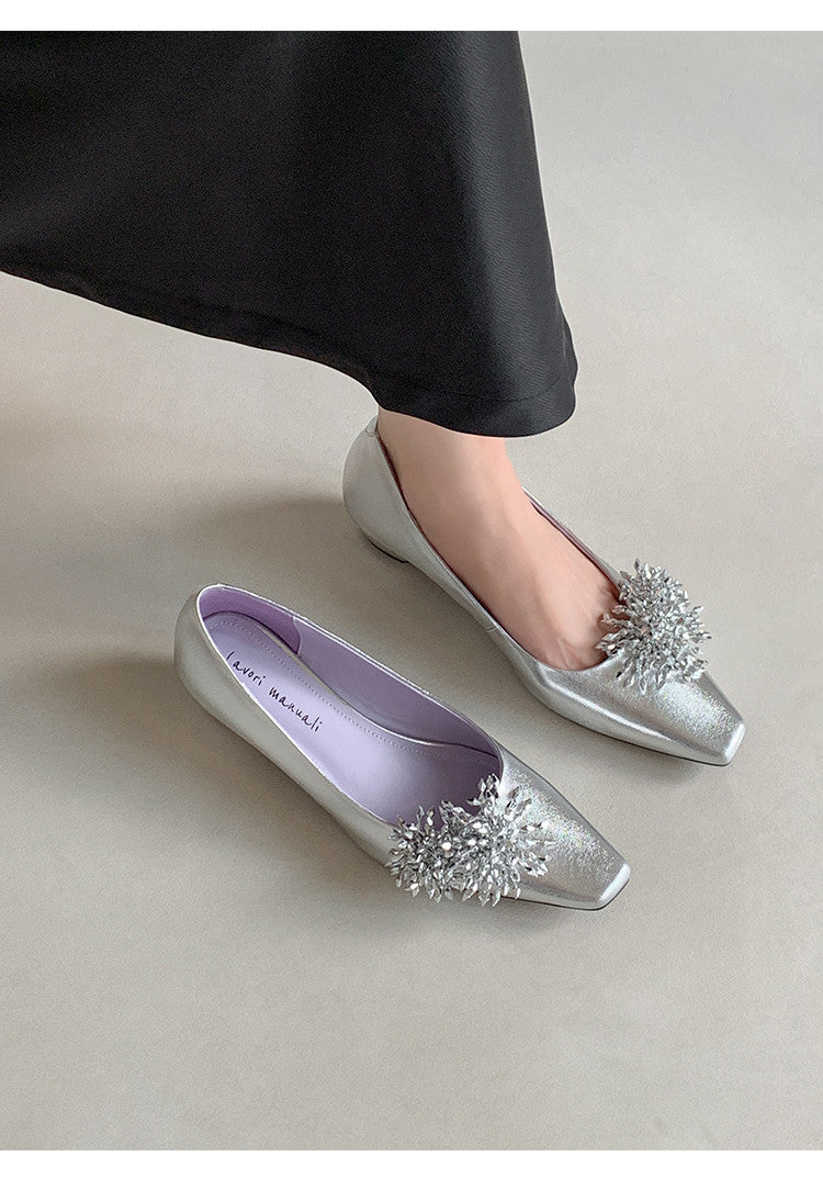 Karin Luna In Stock Spot Goods Exquisite Fireworks Buckle Small Square Toe Chunky Heel Commuter Shoes