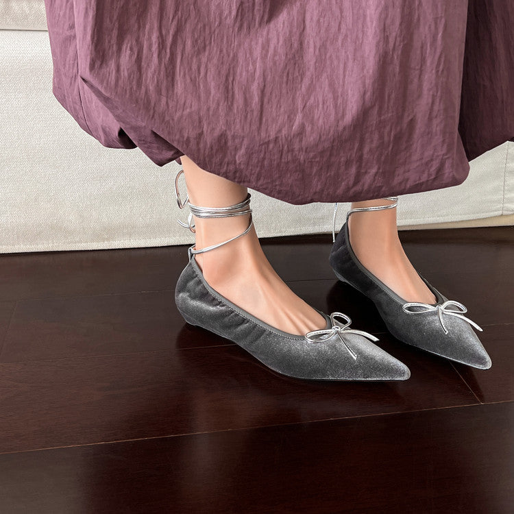 Karin Luna In Stock In Stock Retro Velvet Pointed Toe Bowknot Single Shoes