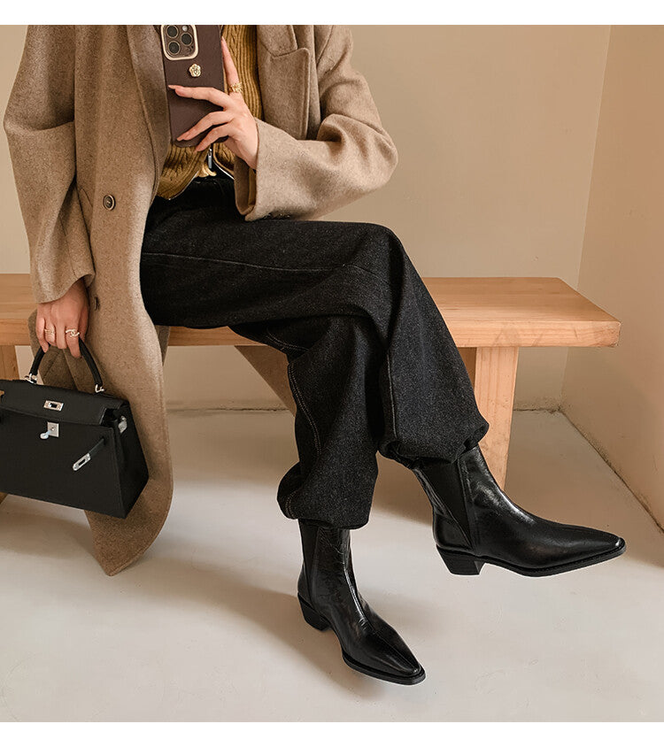 Karin Luna In Stock In stock   Classic first-layer cowhide Chelsea elastic ankle boots