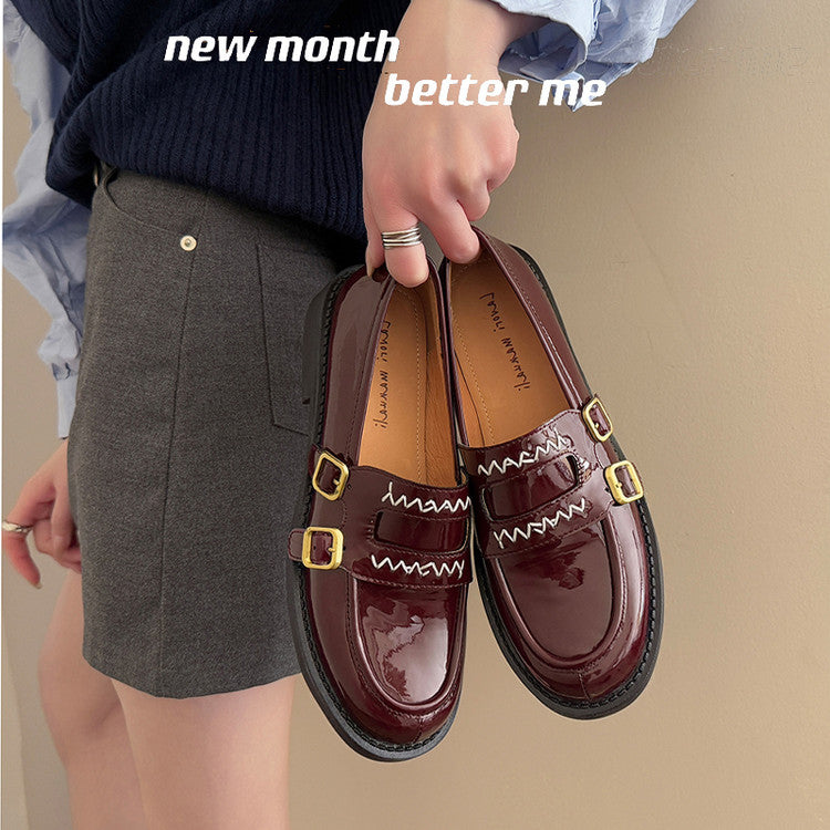 Karin Luna In Stock Spot Goods  Retro Style Slip-On Metal Buckle Loafers