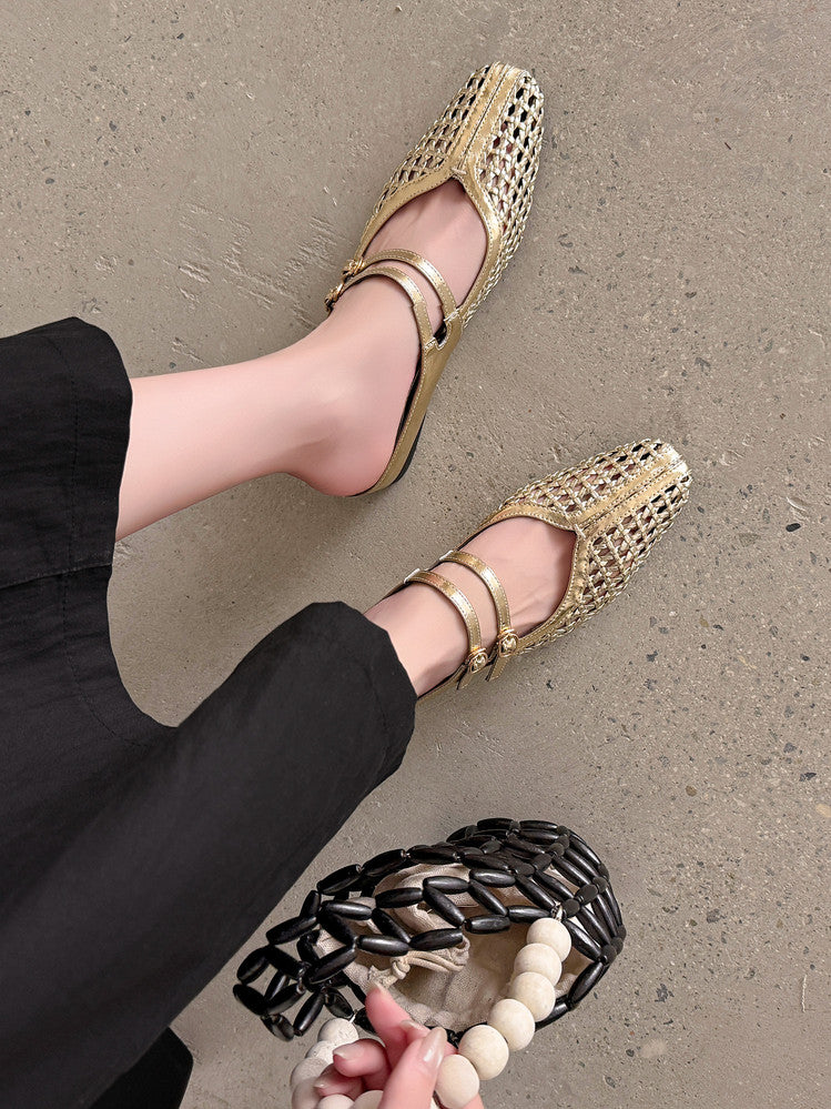 Karin Luna In Stock Spot Goods Hollow Woven One-Strap Closed-Toe Slippers