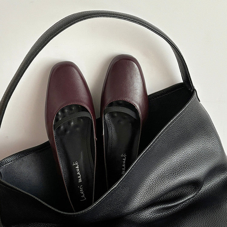 Karin Luna In Stock Spot Goods    Retro Elastic Band Chunky Heel Single Shoes