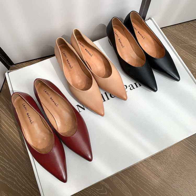 Karin Luna Full Layer Inside and Out~Basic Versatile Retro French Pointed Toe Irregular Heel Single Shoes