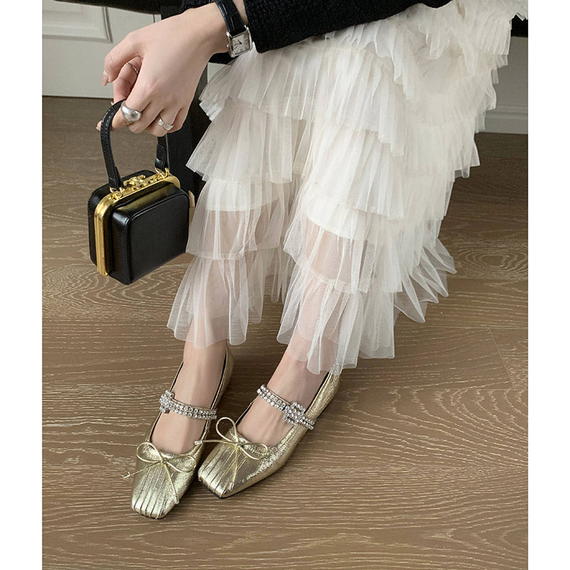 Karin Luna In Stock Spot Goods  Vintage Sweet Rhinestone One-Strap Granny Flats