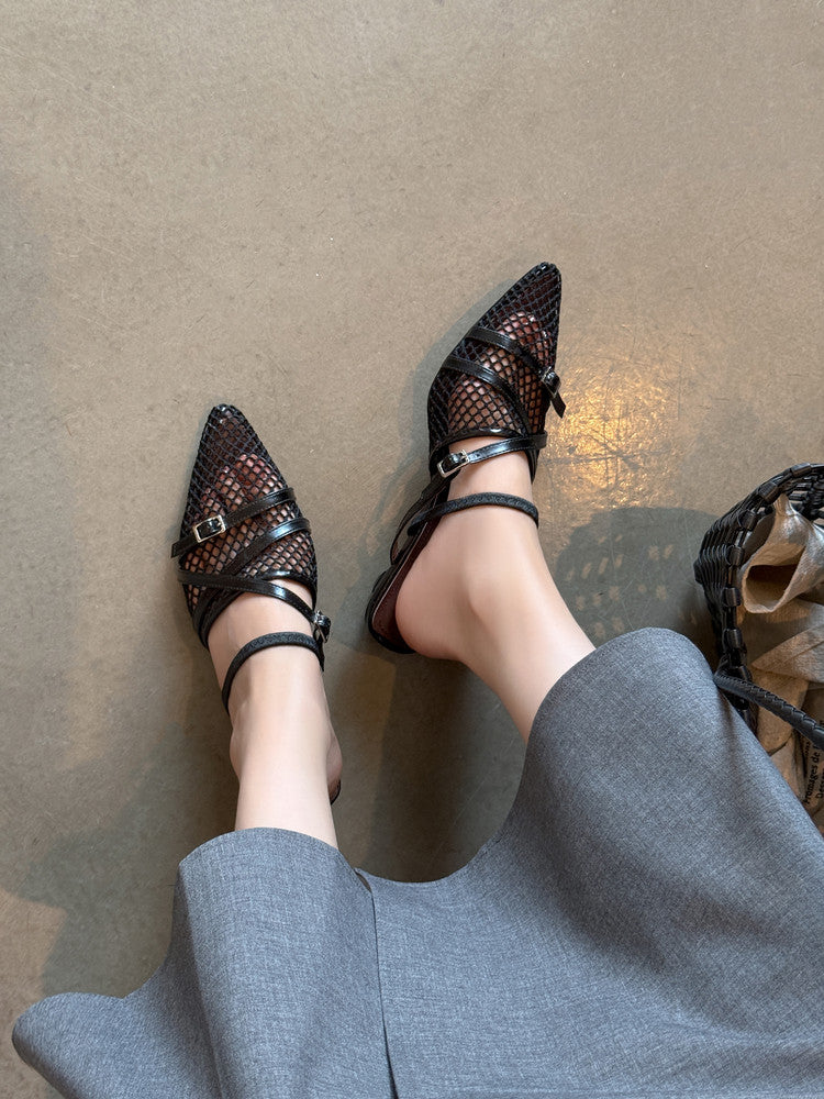 Karin Luna In Stock  Spot Goods  Mesh Series Elegant Closed-Toe Belt Buckle Slippers