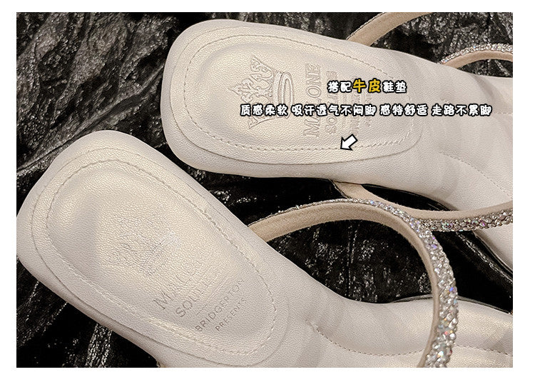 Karin Luna In Stock Spot Goods  Minimalist Versatile Square Toe Rhinestone Strap Open-Toe Sandals