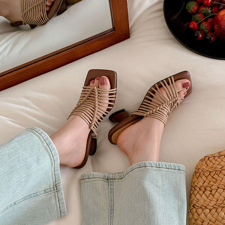 Karin Luna Bestseller Woven Vacation Style Series~ Elegant High Heel Slippers